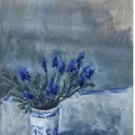 “Willow pattern cup and grape hyacinth  “ Oil on linen 30cm x 40cm 