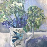 “Portmeirion bird vase and shore flowers” Oil on canvas 40cm x 50cm 